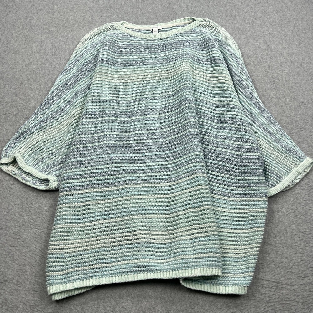Pure Jill Sweater Womens 4X Green Striped Cotton Linen 3/4 Sleeve Knit Pullover